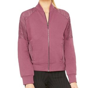 Alo Yoga Tempt Lace Yoke Bomber Jacket, sz S, beautiful mauve color